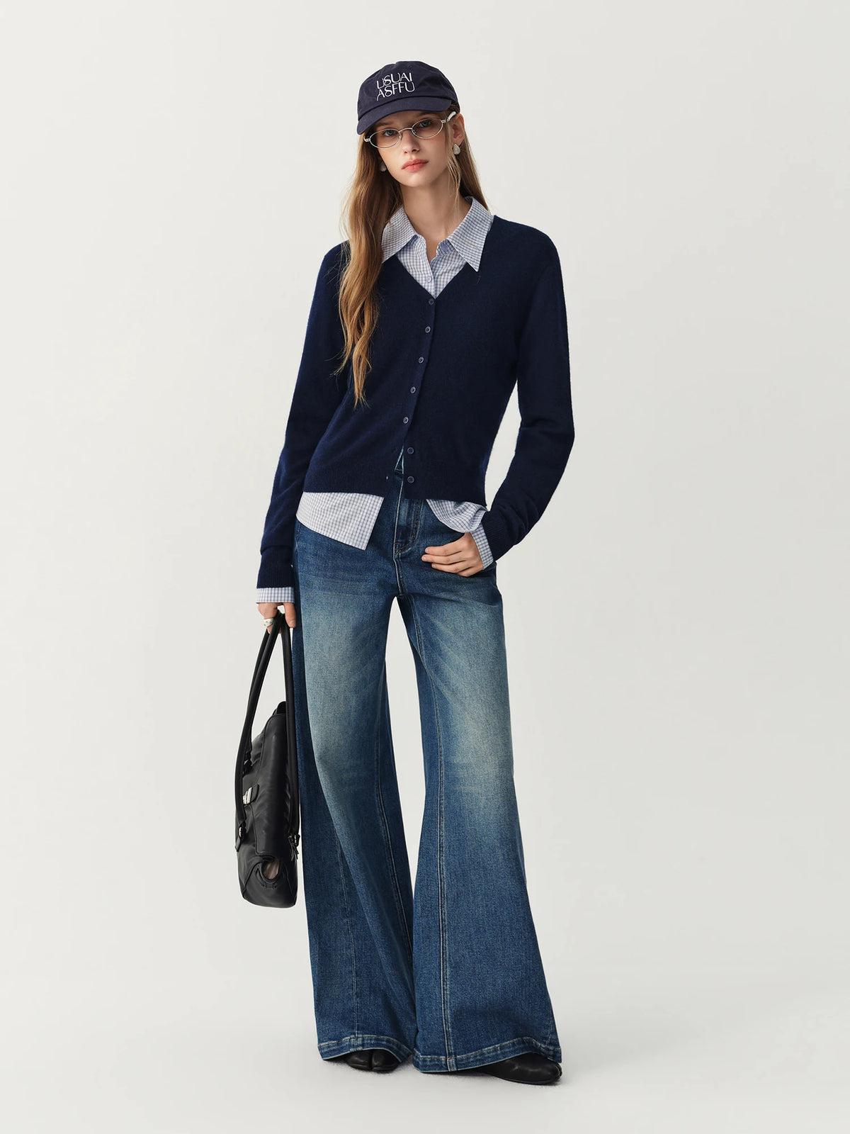 Women's Retro Washed Wide-Leg Flare Jeans – Mid-Rise, Slim Fit, Full Length