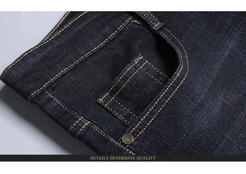 Men's Soft Straight Denim Pants Classic Business Black Biker Jeans Overalls Masculino Pantalone Hombre Mannen Homme