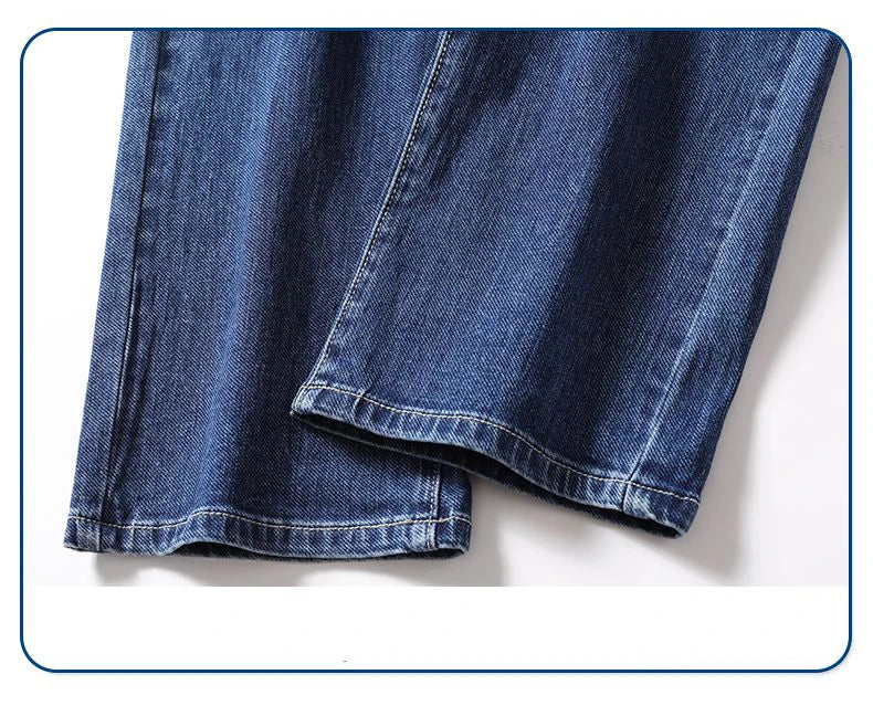 Men's Soft Stretch Straight Jeans Business Casual Slim Fit Wash Denim Pants Korean Fashion Blue Gray Male Brand Trousers