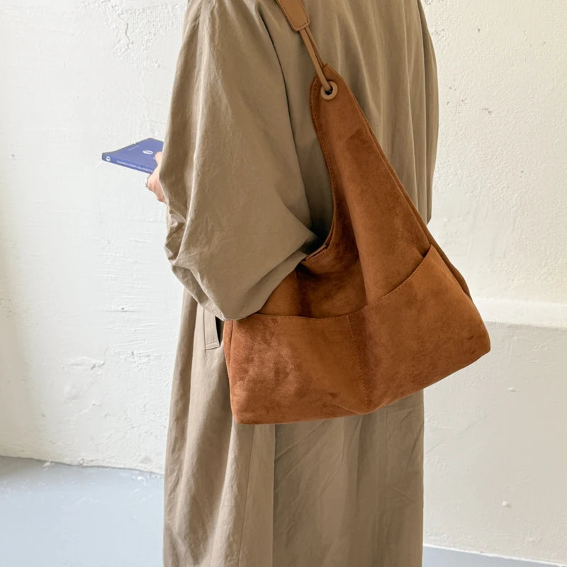 Women's Hobo Bag Vintage Large-Capacity Soft Faux-Suede Hasp Shoulder Bag with Phone Pocket