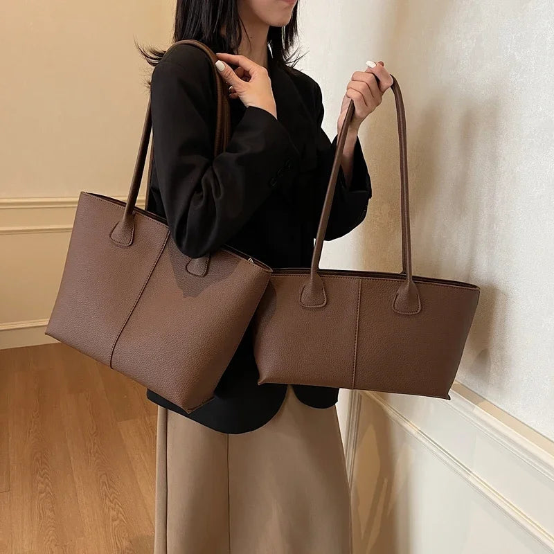 Small Large Tote Handbags PU Leather Shoulder Bag Women Zipper Solid Purses