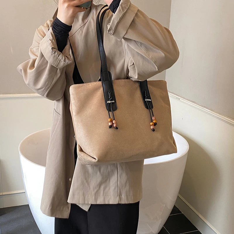 Women's Soft Faux Leather Tote Shoulder Bag with Zipper Closure