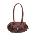 Women's Shoulder Bag Vintage Faux-Suede Baguette Zipper Underarm Bag with Phone Pocket