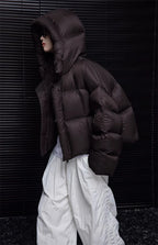 Women's Cropped Hooded Puffer Jacket with Pockets