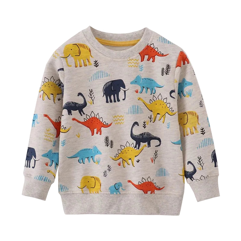 Boys' Sweatshirt Cotton Cartoon Dinosaur Animal Print Pullover Full-Sleeve Autumn Kids Top