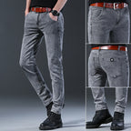 Men's Jeans Slim Fit High-Stretch Straight Leg Mid-Rise Gray Casual Denim Pants