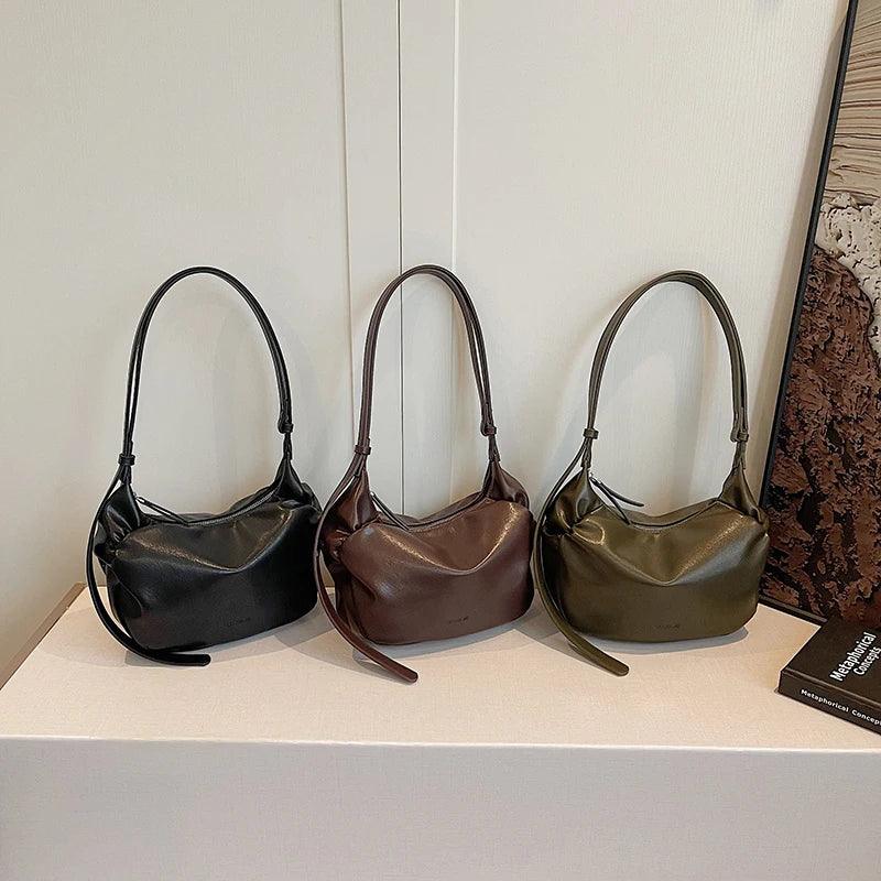 Small Leather Shoulder Bags Women Soft Zipper String Strap Underarm Purses