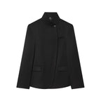 Women's Plaid Stand-Collar Single-Button Blazer Fashion High Street Outwear