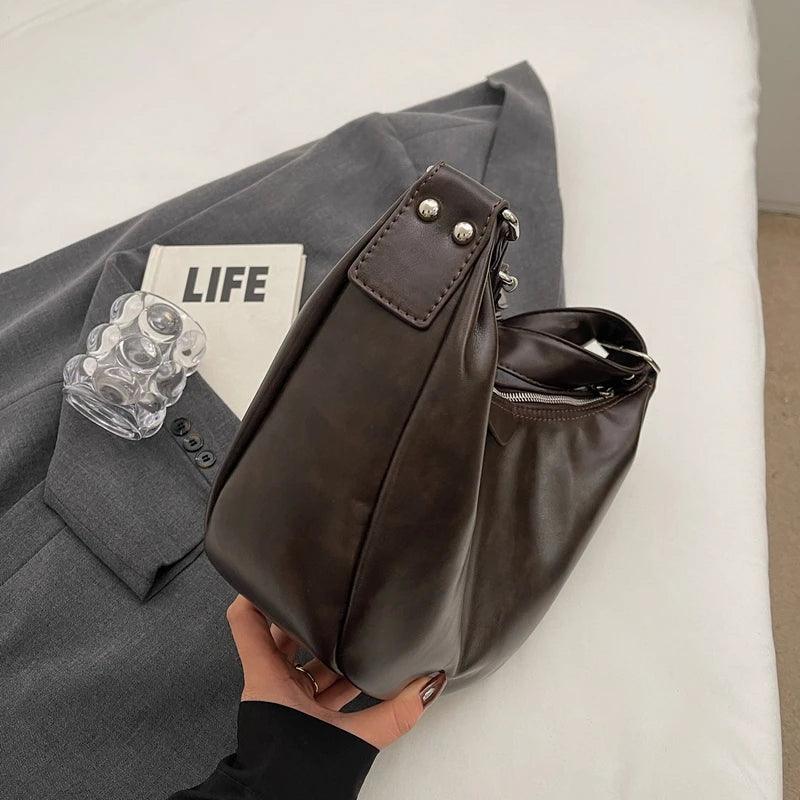 Large Leather Crossbody Bags Zipper Crescent Women Soft Handbags and Purses