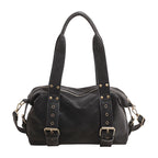 Women's Shoulder Bag Vintage Baguette-Shape PU Leather Zipper Crossbody Bag with Phone Pocket