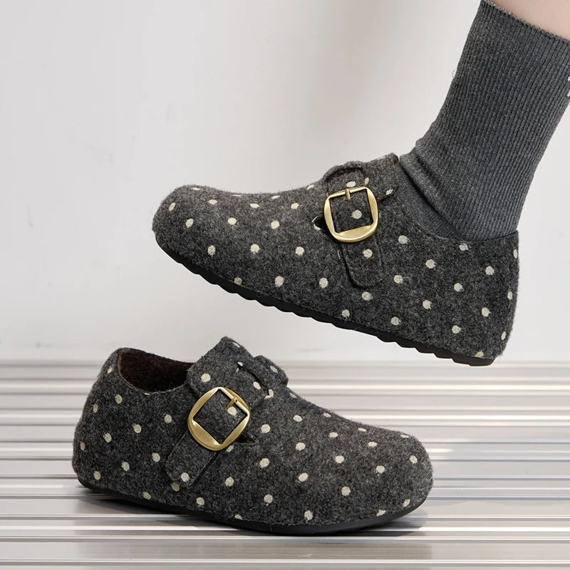 Zapatillas Planas Sin Cordones con Hebleta Retro y Motivo de Lunares para Mujer