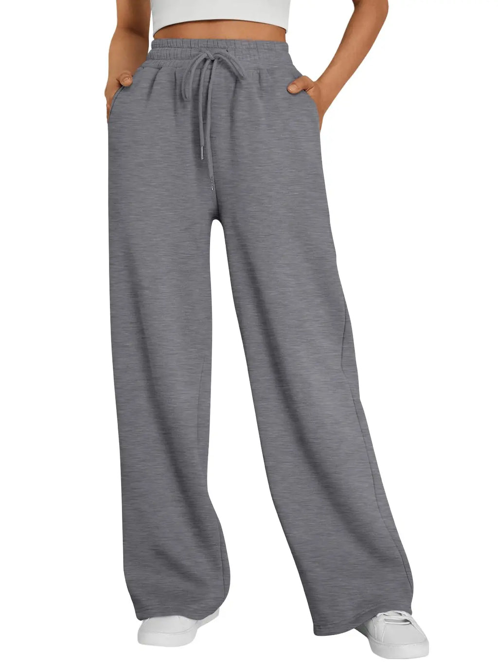 Women's Wide Leg Sweatpants Loose Streetwear Baggy Oversize Gray Sports Pants Drawstring Casual Joggers Trousers