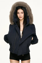 Women's Hooded Winter Bomber Jacket with Faux Fur Trim
