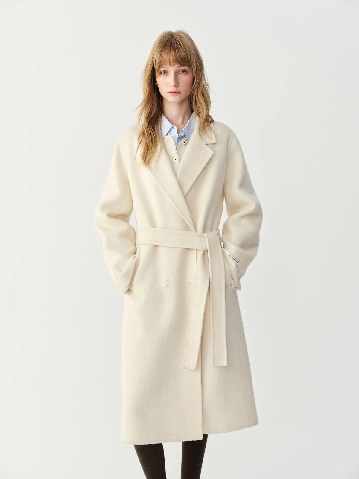 Women's 100% Wool Double-Breasted Overcoat – Turn-Down Lapel, Mid-Long, Wide Waist