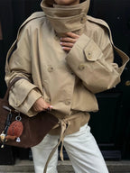 Khaki Belted Short Trench Coat for Women