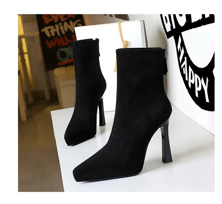 Women’s Suede Ankle Boots – Pointed Toe Platform Stiletto