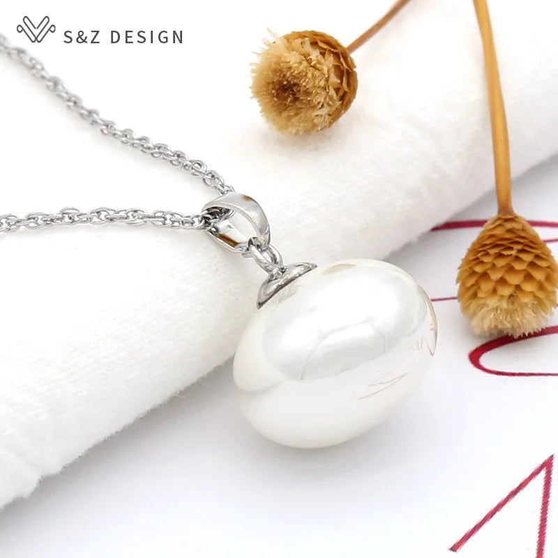 Women's Round Simulated Pearl Pendant Necklace