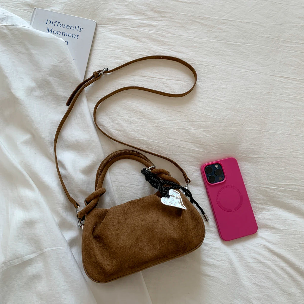 Women's Faux Suede Leather Crossbody Bag with Short Handle