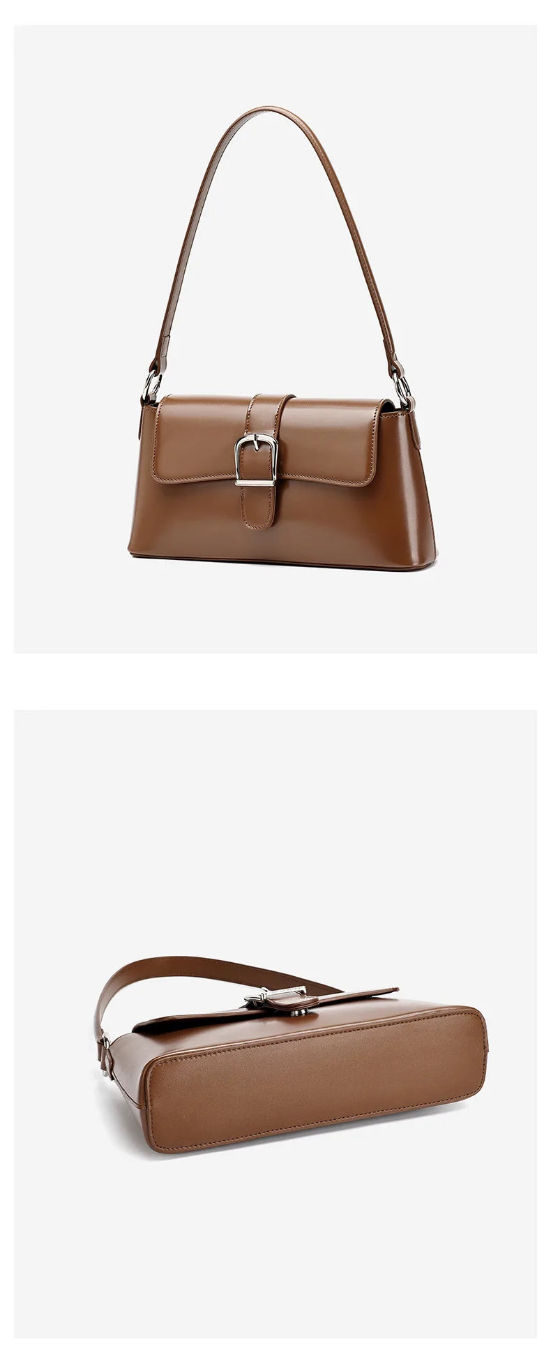 Women's Genuine Leather Baguette Shoulder Bag – Vintage Cowhide Crossbody