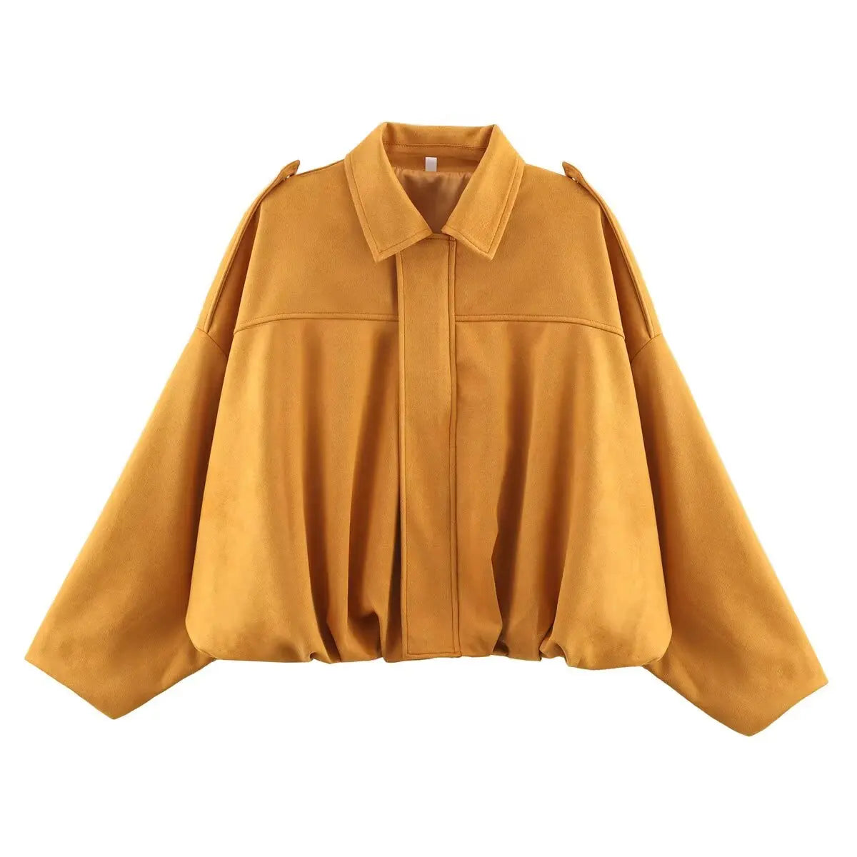 Women's Suede Textured Bomber Jacket Long Sleeve Lapel Collar Loose Coats Casual Outerwear
