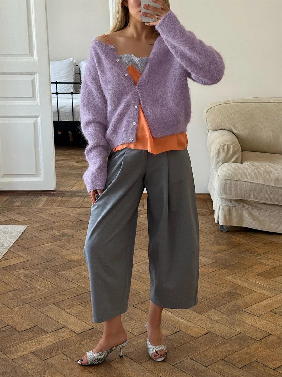 Women's Cardigan Single-Breasted O-Neck Button Knit Regular Fit Full-Sleeve Office Lady Spring Autumn Sweater