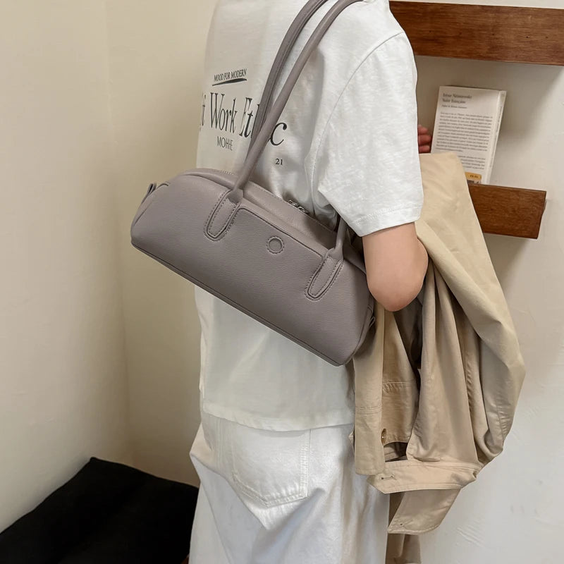 Women's PU Leather Underarm Shoulder Bag - Vintage Casual, Zipper Closure