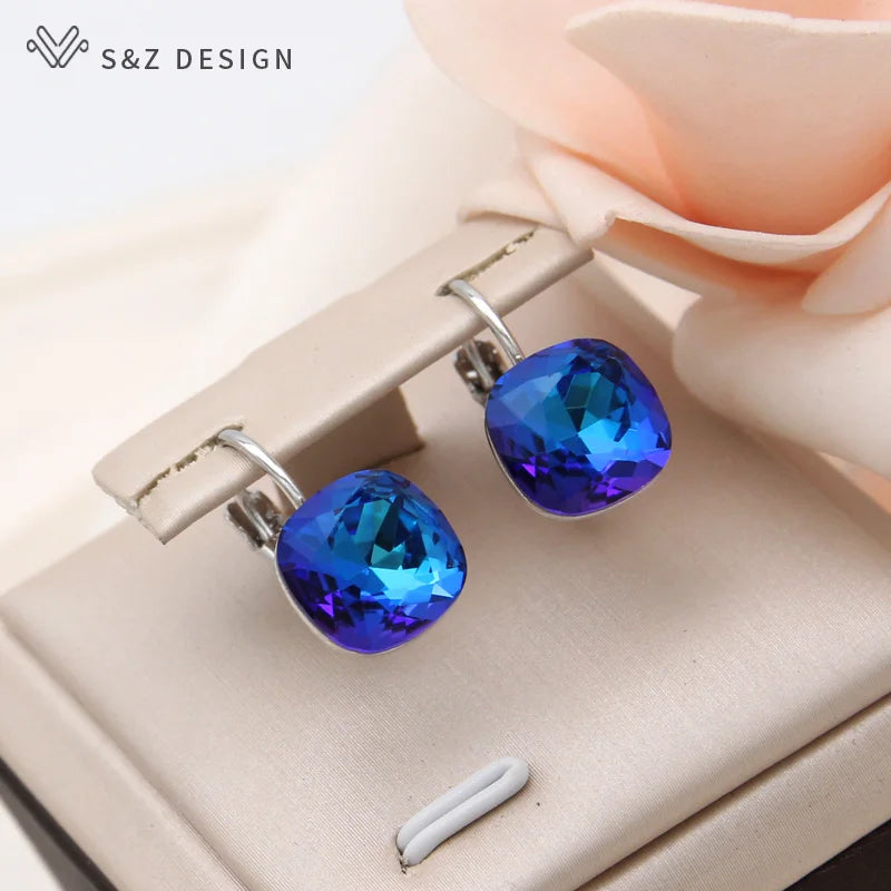 Women's Square Crystal Drop Earrings