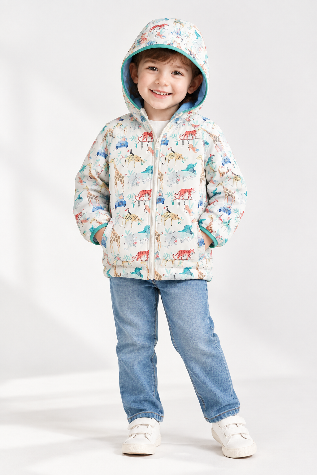 Kids' Jacket Polyester Cartoon Animal Print Full-Zip Heavyweight Sporty Autumn Outerwear