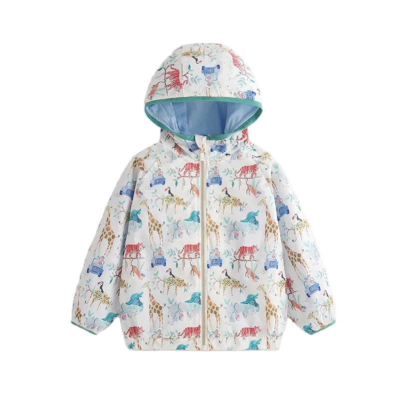 Kids' Jacket Polyester Cartoon Animal Print Full-Zip Heavyweight Sporty Autumn Outerwear