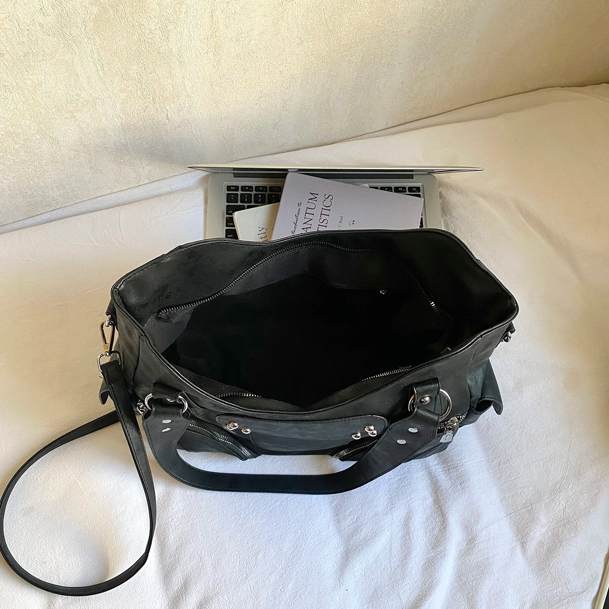Women's PU Leather Hobo Shoulder Bag - Silver Stud Rivet Detail, Adjustable Strap