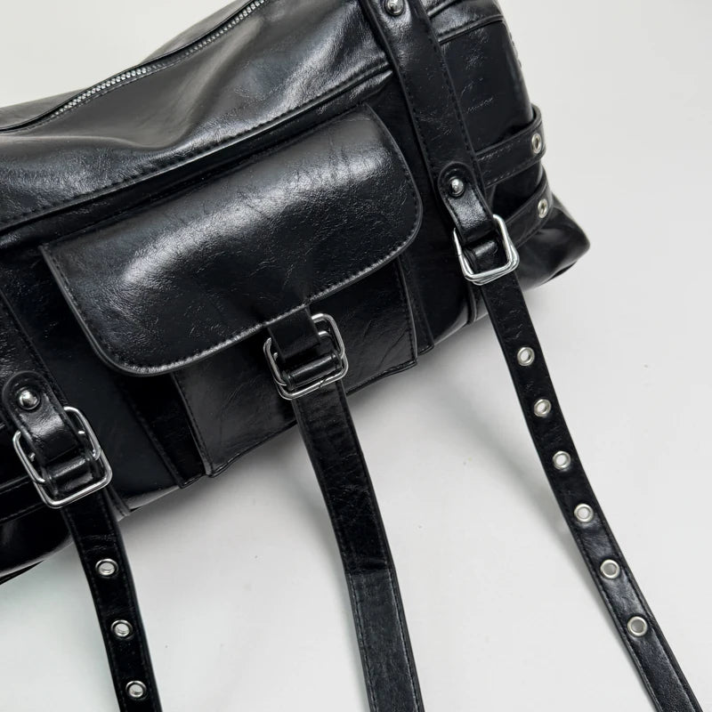 Women's PU Leather Baguette Crossbody Bag Street Style, Zipper Closure