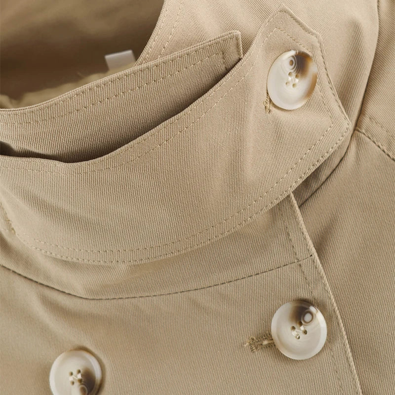 Khaki Belted Short Trench Coat for Women