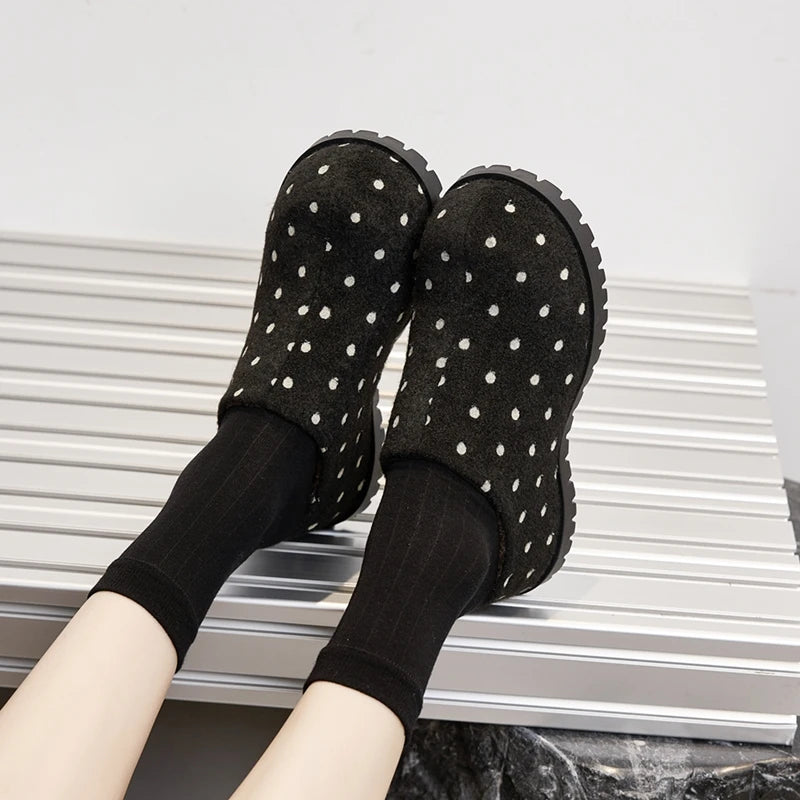 Damen Polka Dot Mule Hausschuhe Dicke Plattform Slip-On Offene Schuhe