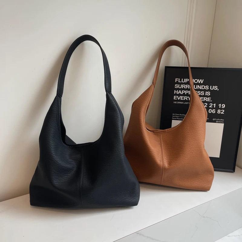 Large Leather Hobo Bags Women Snap Solid Shoulder Bags with Removable Purse 2in1