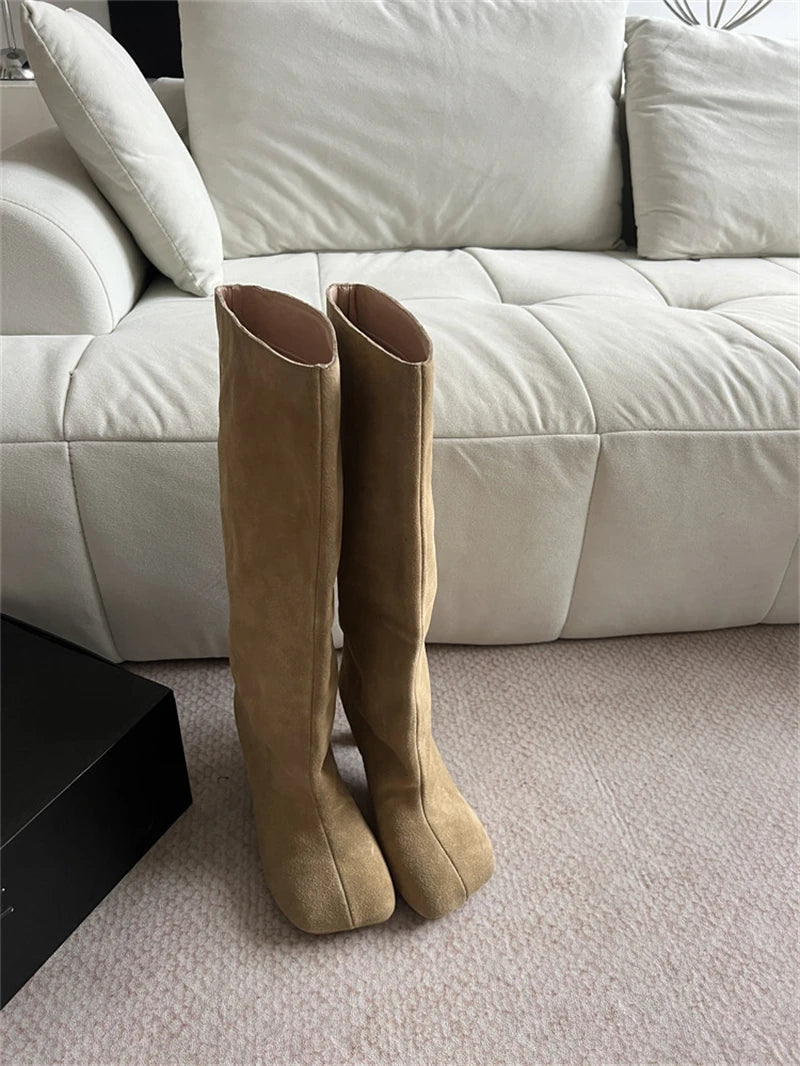 Women's Faux Suede Square Toe Knee-High Boots