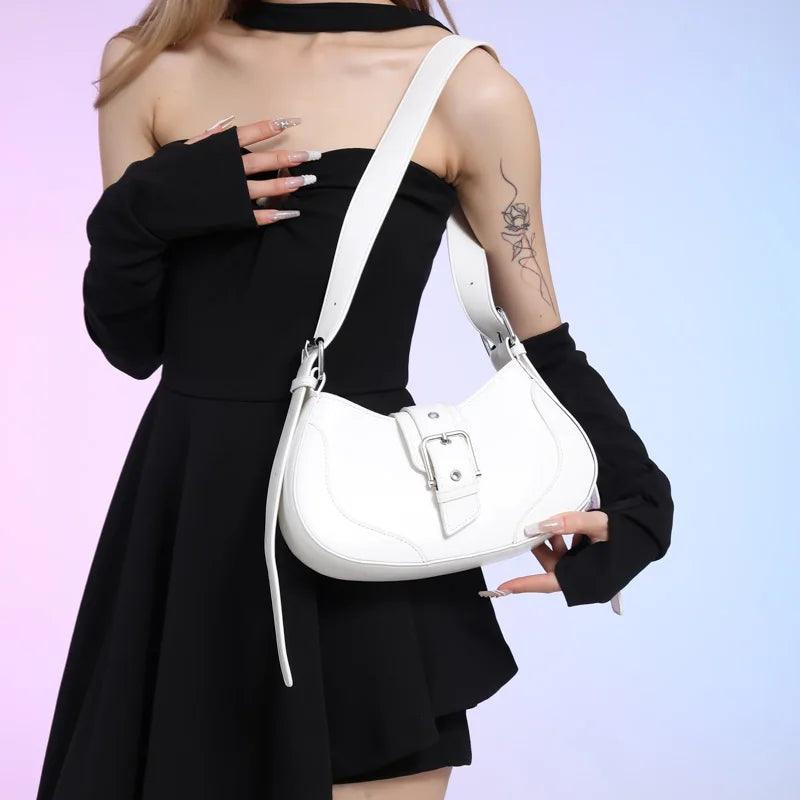 Women Saddle Bag Small Belt Design Zipper Leather Crossbody Shoulder Bags