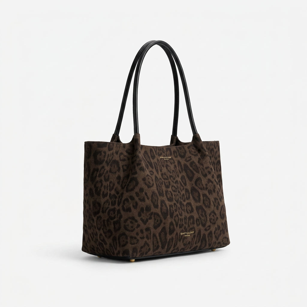 Women's Leopard Print Faux Leather Tote Shoulder Bag