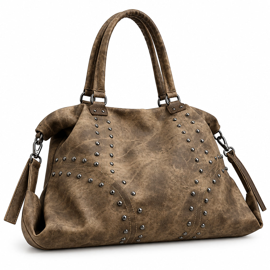Women's Rivet PU Leather Large Capacity Shoulder Bag – Punk Style Tote Handbag