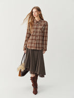 Women's Woolen Skirt Lace Panel Asymmetric Hem A-Line Empire Waist Mid-Calf Knit Casual Office Winter