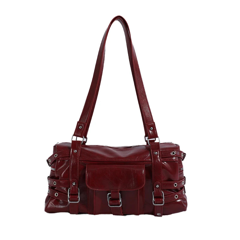 Women's PU Leather Baguette Crossbody Bag Street Style, Zipper Closure