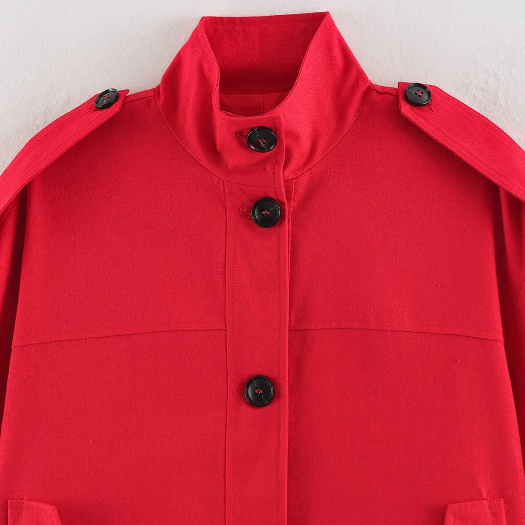 Women’s Stand Collar Single-Breasted Trench Jacket
