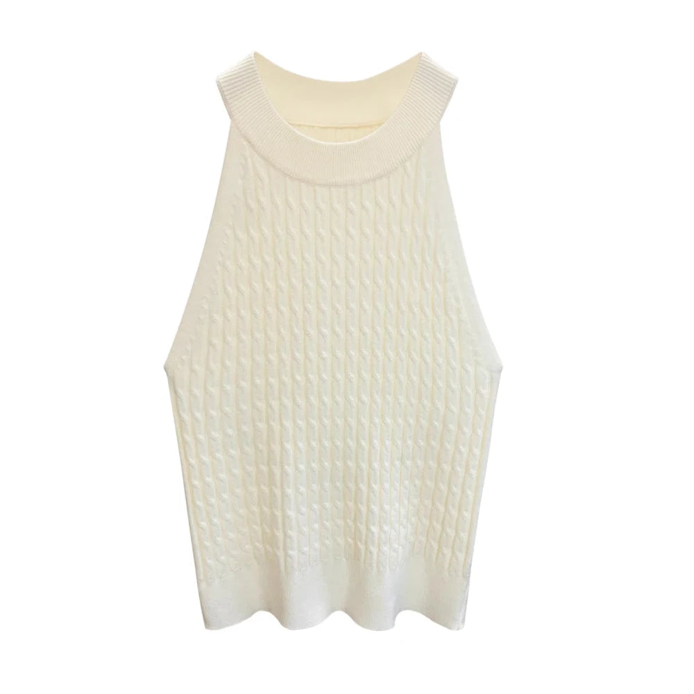 Women's Knitted Halter Camisole Slim Fit Sleeveless Base Tank Tops Solid Crop Tops