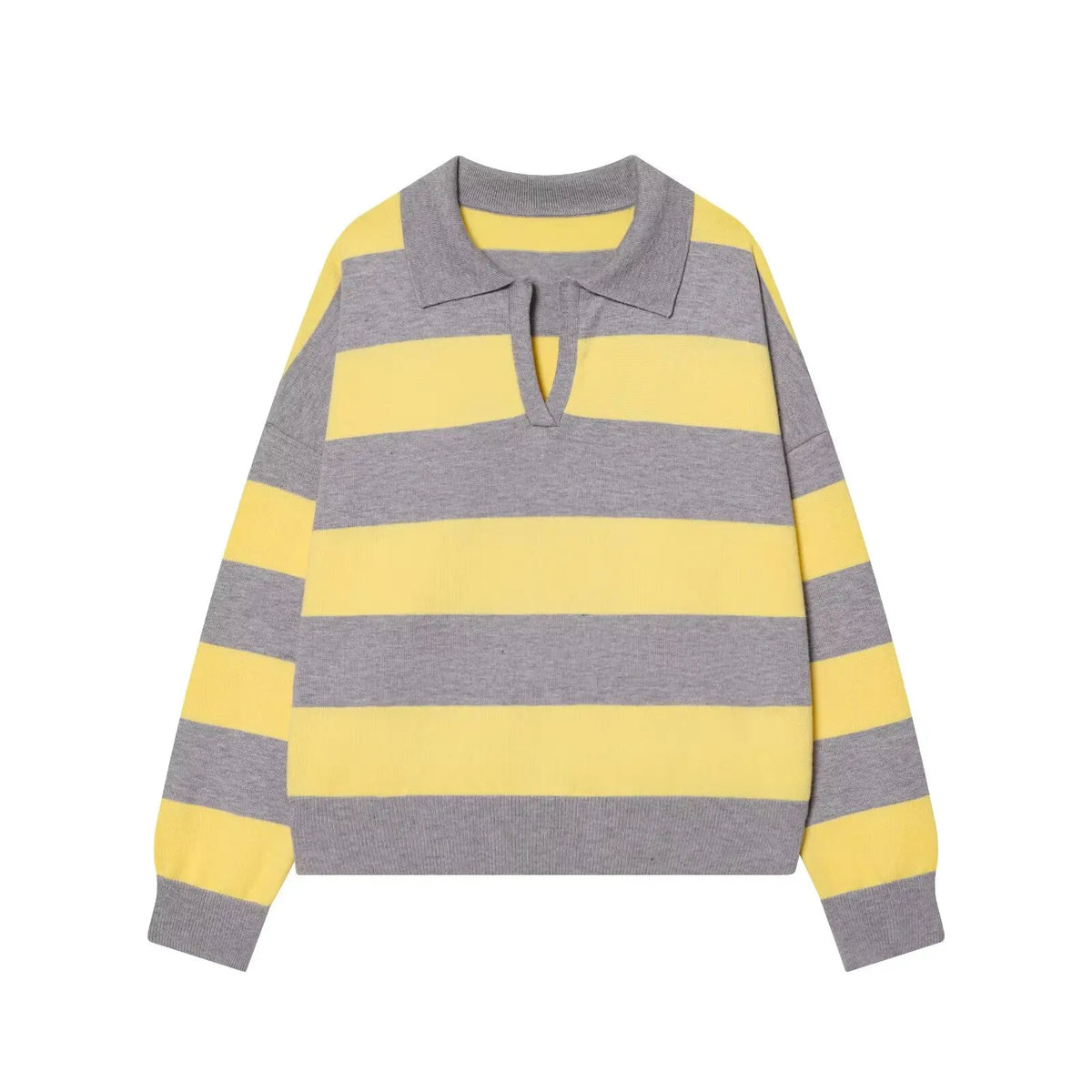 Women's Striped Polo Sweater Casual Long Sleeve Loose Pullover