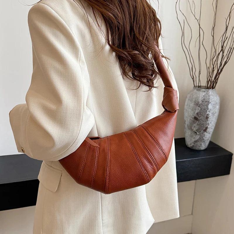 Genuine Leather Crossbody Bag Crescent Women Soft Cow Leather Zipper Shoulder