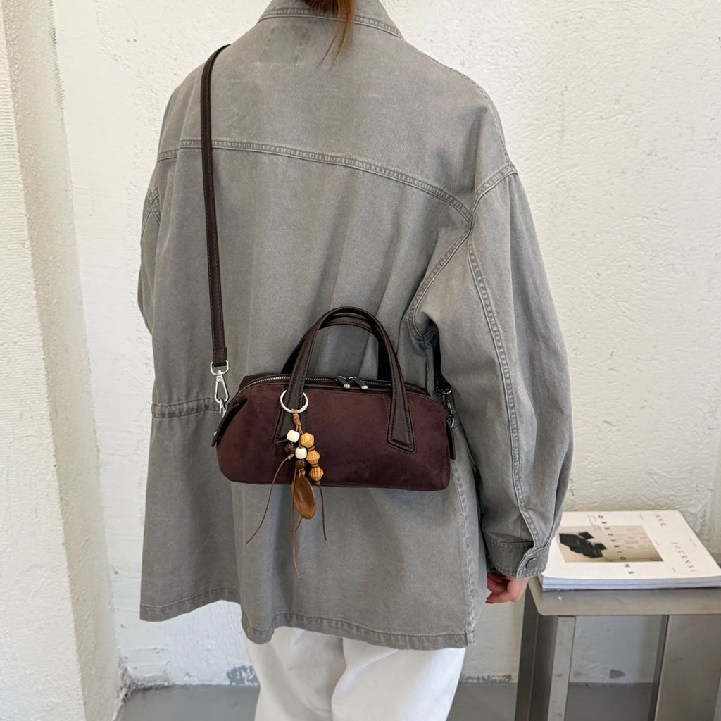 Women's Small Boston-Style PU Crossbody Bag with Zipper