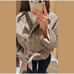 Women's Jacket Polyester Plaid Loose Stand Collar Full-Zip Full-Sleeve Casual Autumn Outerwear