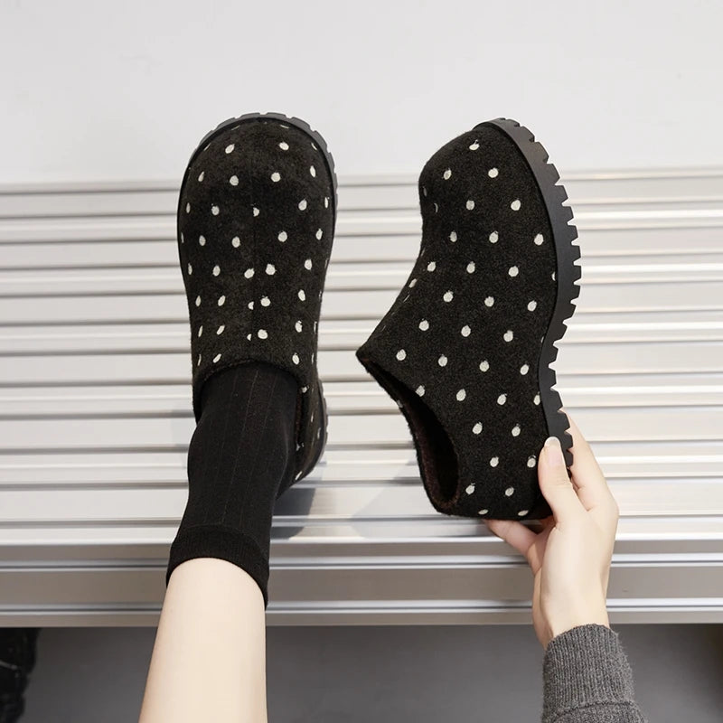 Damen Polka Dot Mule Hausschuhe Dicke Plattform Slip-On Offene Schuhe