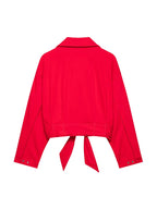Women Trendy Red Turtleneck Jacket High Street 2026 Spring Fashion Elegant Belt Short Coat Female Chic Outwear