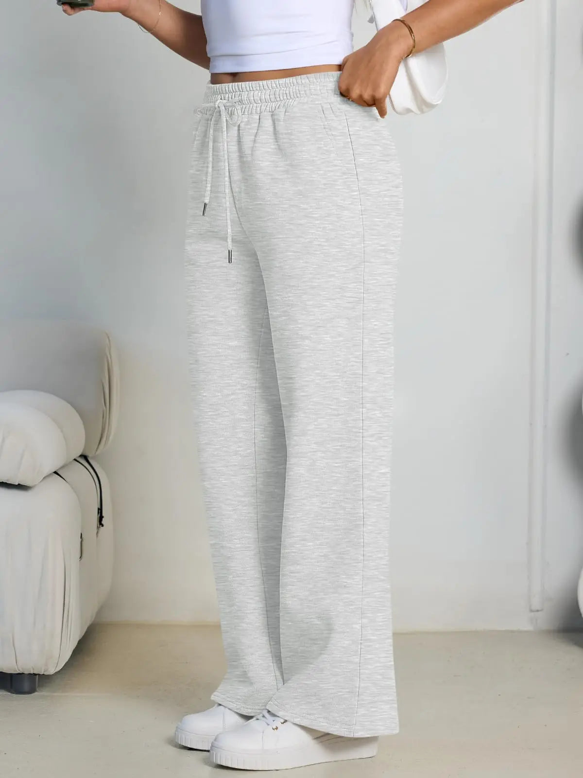 Women's Wide Leg Sweatpants Loose Streetwear Baggy Oversize Gray Sports Pants Drawstring Casual Joggers Trousers