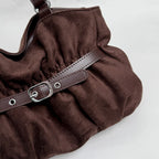 Women's Shoulder Bag Vintage Ruched PU Leather Zipper Tote Bag with Phone Pocket & Charm